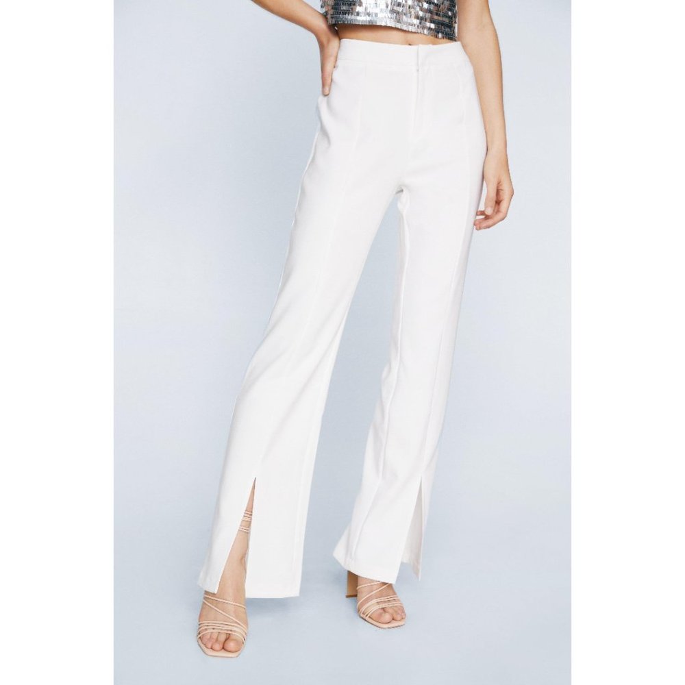 Split Hem Tapered High Waist Trousers